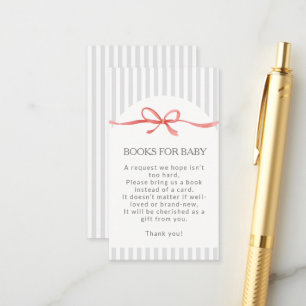 Classic Grey Stripes Red Ribbon Books For Baby Enclosure Card