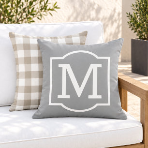 Classic Grey White Bracket Monogram Cushion