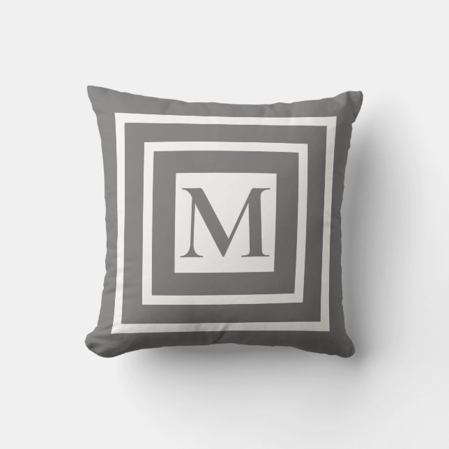 Classic grey white framed monogram cushion (Front)