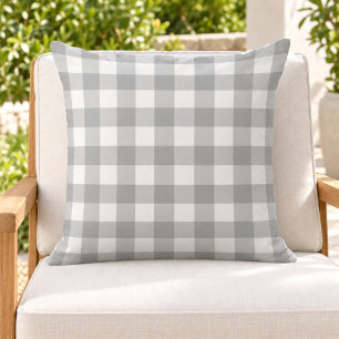 Classic Grey White Gingham Plaid Check Cushion