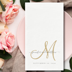 Classic Grey White Gold Monogram Elegant Wedding Napkin