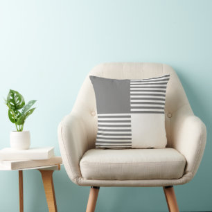 Classic grey white horizontal line squares cubes  cushion