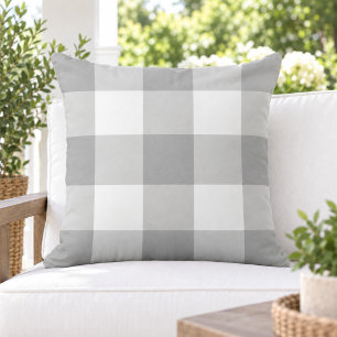 Classic Grey White Large Gingham Check Cushion