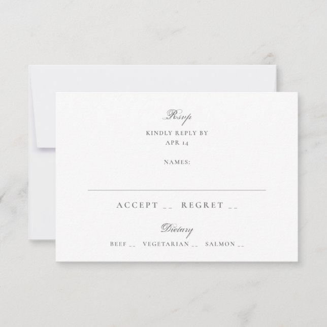 Classic Grey White Minimal Wedding RSVP Card (Front)