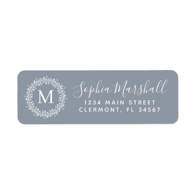 Classic Grey White Monogram Return Address Label (Front)