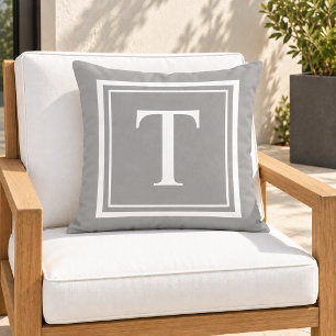 Classic Grey White Square Frame Monogram Cushion