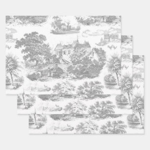 Classic Grey White Vintage French Chateau Toile Wrapping Paper Sheet