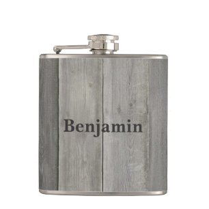 Classic Grey Wood Name Hip Flask