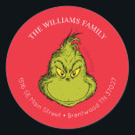 Classic Grinch | Christmas Address Classic Round Sticker<br><div class="desc">The holidays will not be complete without Grinch!  HOW Grinch STOLE CHRISTMAS is a classic story of a town called Who-ville and how the Christmas spirit can melt even the coldest of hearts. Personalize this Christmas sticker with your name and address.</div>