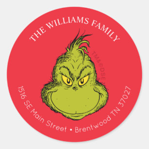 Classic Grinch   Christmas Address Round Sticker