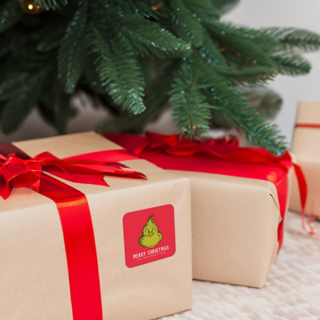 Classic Grinch | Christmas - Personalized Square Sticker (Sticker on gift)