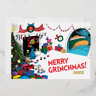 Classic Grinch   Grinch in Chimney Foil Holiday Card