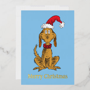 Classic Grinch   Max - Santa Hat Foil Holiday Card