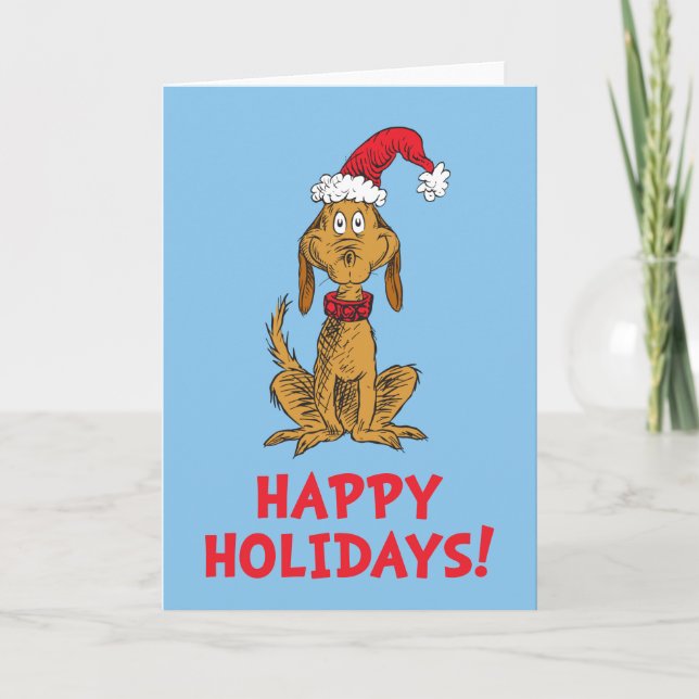 Classic Grinch | Max - Santa Hat Holiday Card (Front)