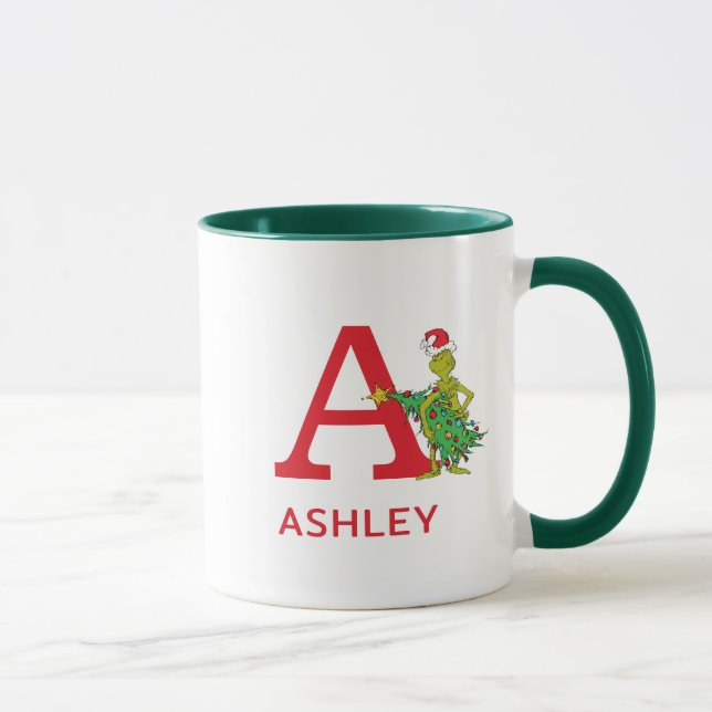 Classic Grinch | Naughty Name & Monogram A Mug (Right)