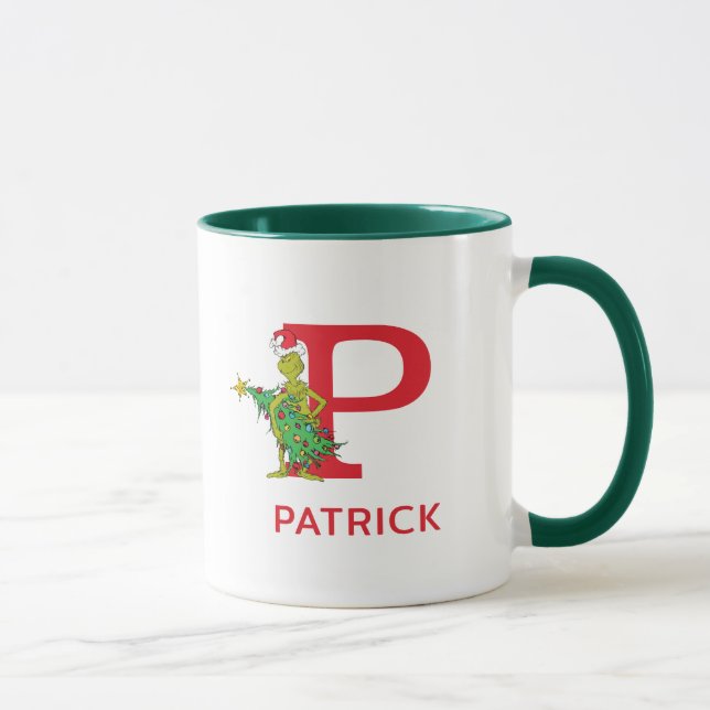 Classic Grinch | Naughty Name & Monogram P Mug (Right)