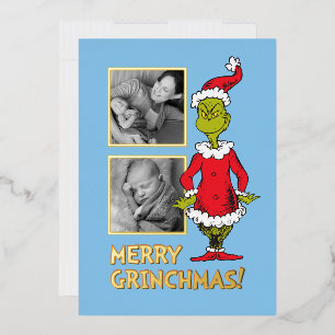 Classic Grinch Santa Claus Foil Holiday Card
