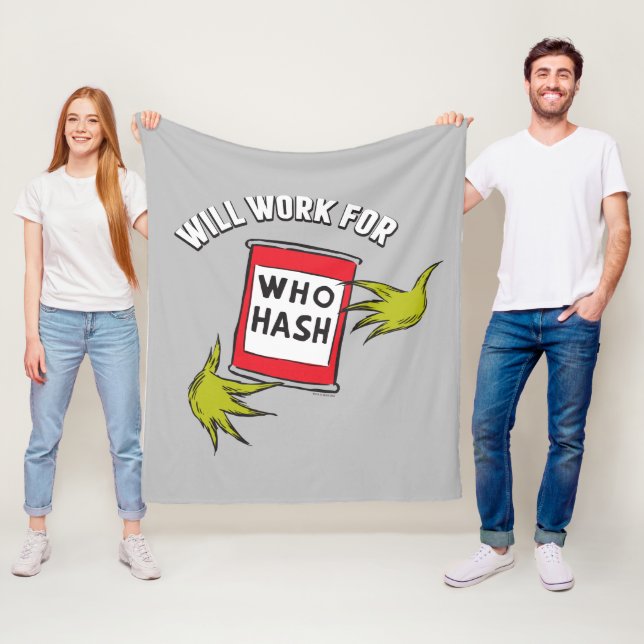 Classic Grinch | Will Work for Who Hash Quote Fleece Blanket (In Situ)