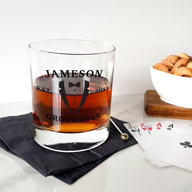 Classic Groomsman Bow Tie Tuxedo Whiskey Glass (Creator Uploaded)