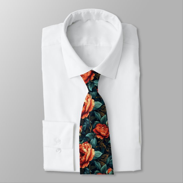 Classic Groomsman Gift Rose Floral Tie (Tied)