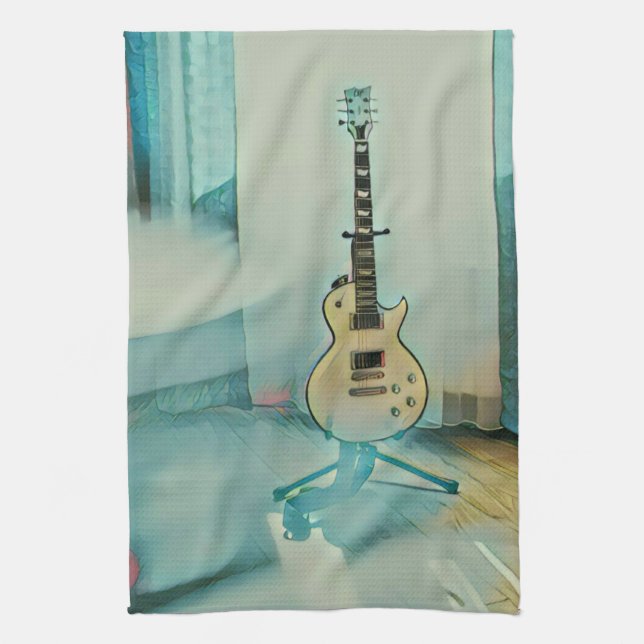 classic guitar gift for dad tea towel (Vertical)