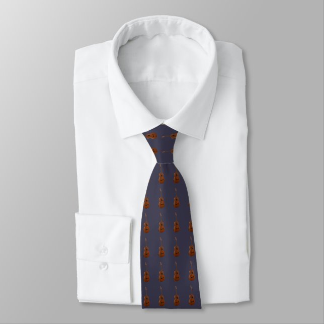 Classic Guitar Pattern on a Dark Evening Blue Tie (Tied)