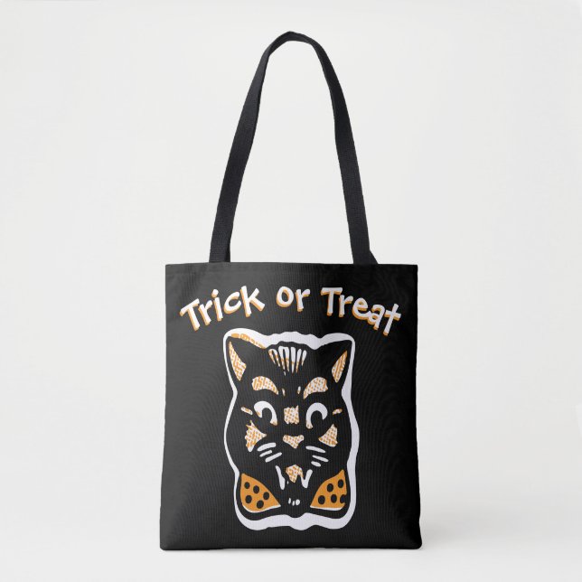 Classic Halloween Cat | Dark Trick or Treat Tote Bag (Front)