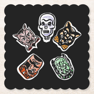Classic Halloween Characters   Dark Paper Coaster