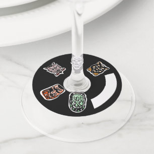 Classic Halloween Characters Dark Wine Glass Tag