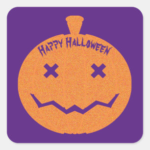 Classic Halloween Glitter Jack-o-lantern Pumpkin Square Sticker