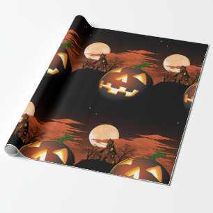 Classic Halloween Jack-O-Lantern Creepy House Wrapping Paper