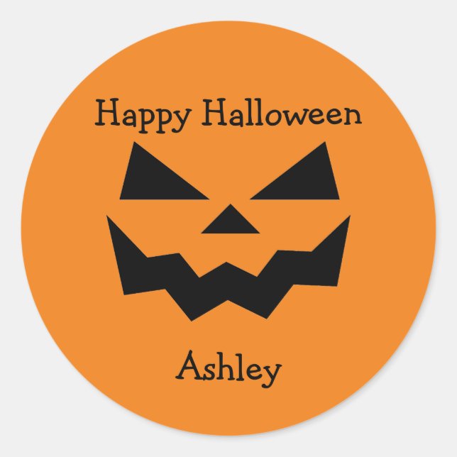 Classic Halloween Name Jack-o-lantern face  Round Sticker (Front)