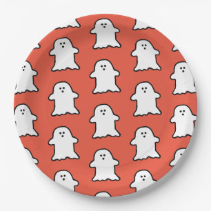 Classic Halloween Orange and White Ghost Paper Plate