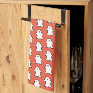 Classic Halloween Orange and White Ghost Tea Towel