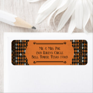 Classic Halloween Orange & Black Harlequin Return Address Label