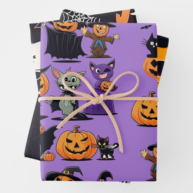 Classic Halloween Pumpkin Carving Wrapping Paper (In situ)