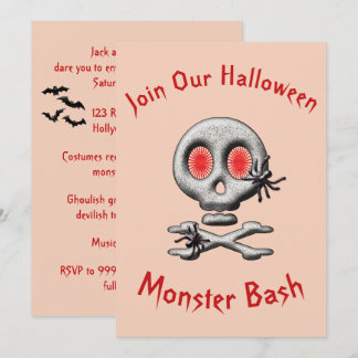 Classic Halloween Scary Skull Creepy Spiders Invitation