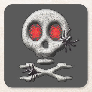 Classic Halloween Scary Skull Creepy Spiders  Square Paper Coaster