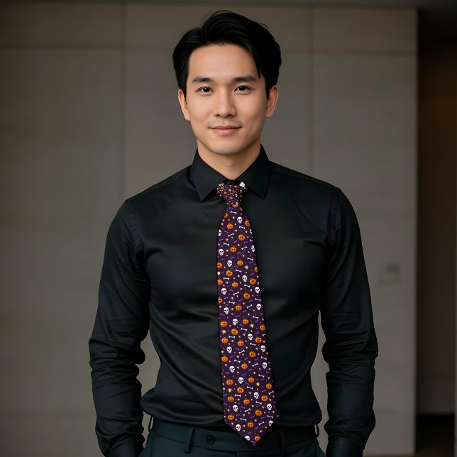 Classic Halloween Themed Pattern Dark Purple Tie (Creator Uploaded)