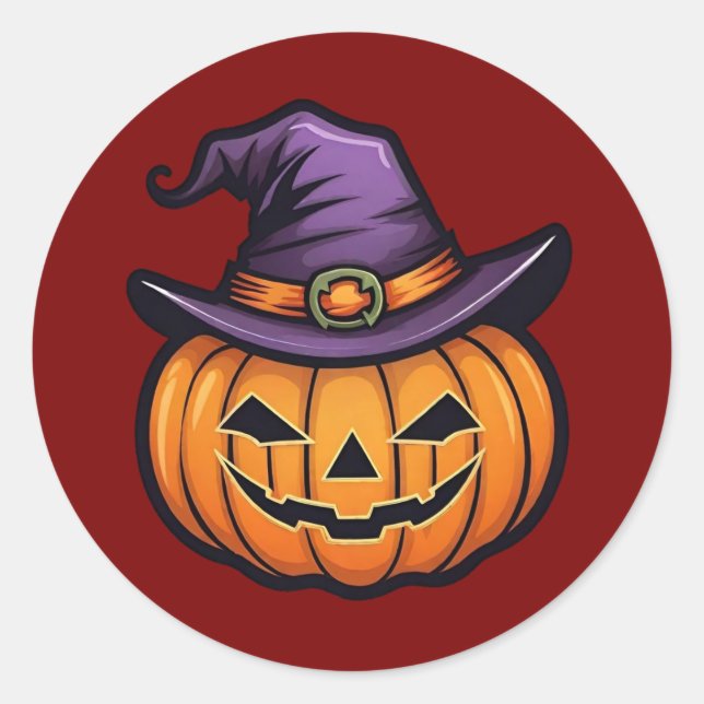 Classic Halloween Witch Hat Pumpkin Stickers (Front)