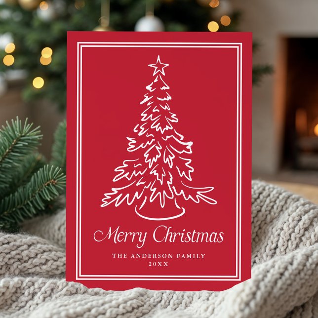 Classic Hand-Drawn Christmas Tree Red Non-Photo Holiday Card (Creator Uploaded)