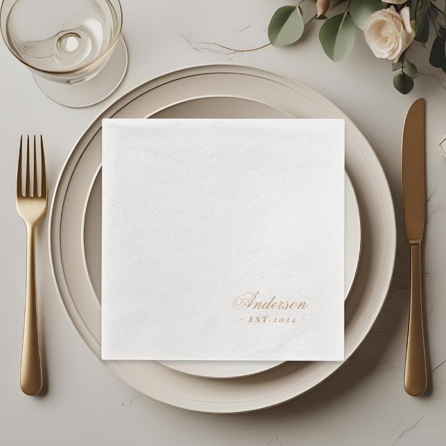 Classic Hand Script Family Name Wedding Foil Napkins (Creator Uploaded)