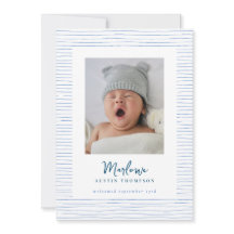 Classic Handdrawn Blue Striped Birth Announcement