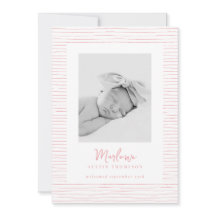 Classic Handdrawn Pink Striped Birth Announcement