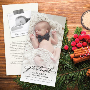 Classic Handwriting Script Baby's First Noel Photo Holiday Card