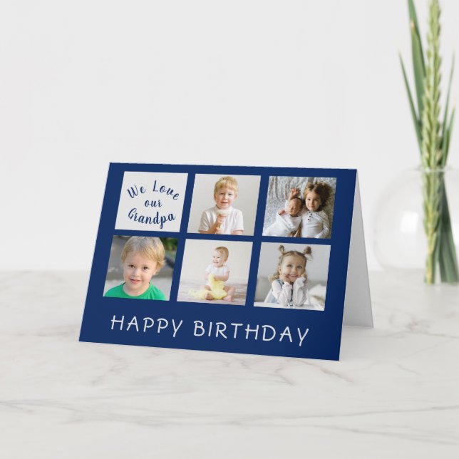 Classic Happy Birthday Grandpa Photo Collage Card (Front)