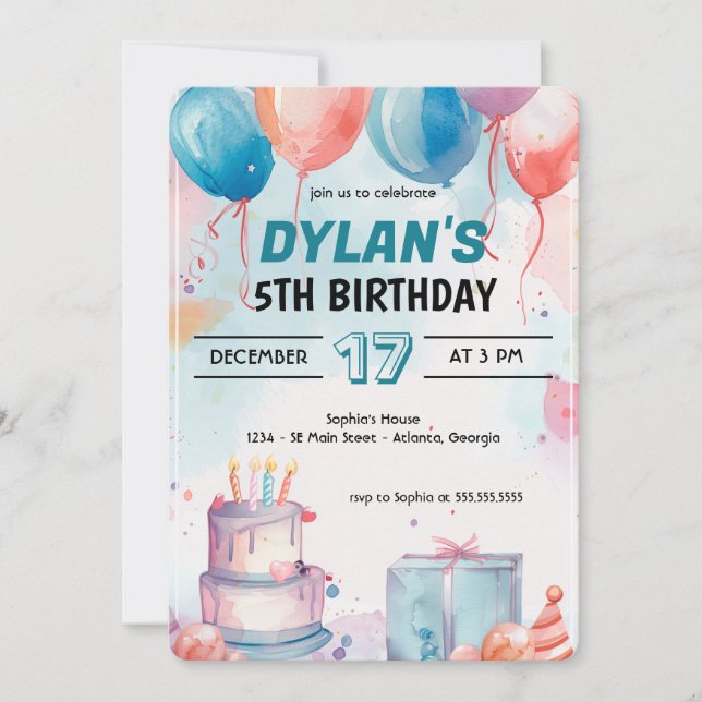 Classic Happy Birthday Party Digital Invitation (Front)