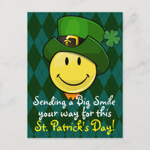 Classic Happy Face With an Irish Leprechaun Hat Postcard