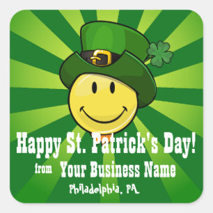 Classic Happy Face With an Irish Leprechaun Hat Square Sticker