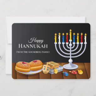 Classic Happy Hanukkah Menorah Sufganiyot Dreidel Holiday Card